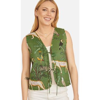 Yumi Animal Reversible Cotton Quilted Jacket in Green at Nordstrom, Size 12
