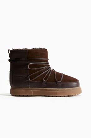 H&M Warm gef&uuml;tterte Lederboots - Dunkelbraun