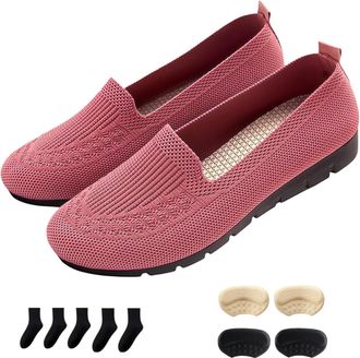 Generic Womens Orthopedic Knit Comfort Loafers-Slip-Resistant Walking Shoes with Arch Support (Pink,10.5)