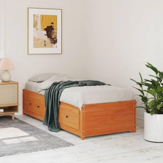 vidaXL Vidaxl - Sof&aacute; Cama Sin Colch&oacute;n Madera Maciza Pino Marr&oacute;n Cera 90x200 Cm