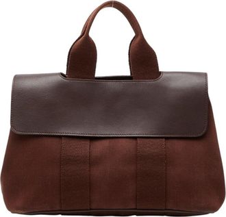 Herm&egrave;s Brown Toile Chevron Leather Handbag Pouch Tote Bag (Pre-Owned)