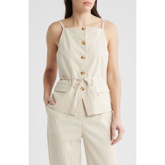 Bernardo Pinstripe Tie Waist Top in Ivory/Gold Oak Stripe at Nordstrom, Size X-Large