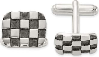 Diamond2Deal Sterling Silver Oxidized Brushed and Polished Checkerboard Cuff Links