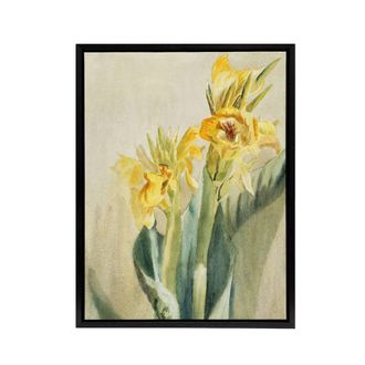 Artery8 Yellow Canna Lily Flowers Framed Canvas Wall Art Print Hannah Overbeck in Beige | Size: W24 x H32