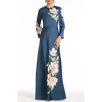 Sachin & Babi Alex Long Sleeve Floral Gown in Night Blooms at Nordstrom, Size 2
