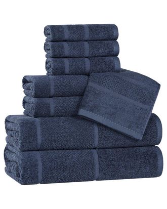 Superior Mile Smart Twist Cotton Medium Weight Solid Broad Border 8pc Towel Set