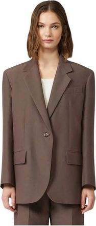 Max Mara Jassen, Dames, Bruin, M, Katoen, Oversized Single-Breasted Floc Blazer
