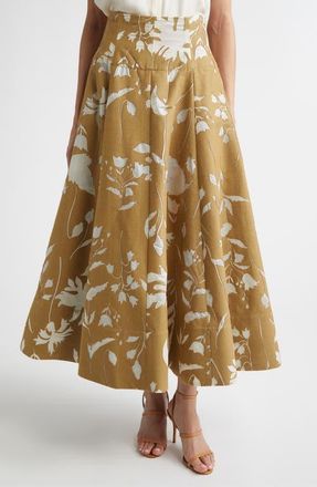 Lela Rose Floral Cotton Blend Jacquard Skirt in Camel at Nordstrom, Size 12