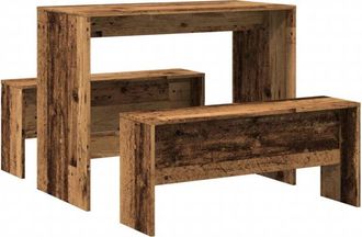 vidaXL Set Tavolo da Pranzo e Panche 3 pz Legno Antico in Truciolato - Vidaxl