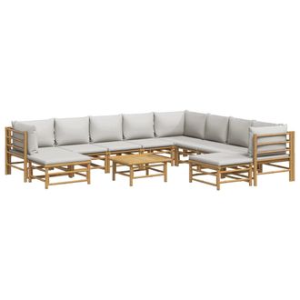 vidaXL Set De Muebles De Jard&iacute;n 11 Piezas Bamb&uacute; Y Cojines Gris Claro Vidaxl