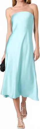 French Connection Oona Satin Strapless Midi Dress In Pastel Turquoise