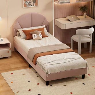 OEM Cama Infantil 90x200 Cm Rosa, Cabecera Ajustable De Terciopelo Suave, Dise&ntilde;o De Abanico, Estructura Modular, Estilo Infantil Y C&oacute;modo