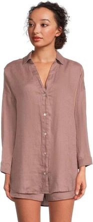 L*Space L*Space Rio Tunic Top Womens M/L Purple Linen Shirttail Hem Button-Up KFC850