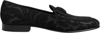 Dolce & Gabbana Zwarte Brokaat Kroon Loafers Dress Schoenen