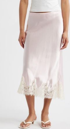 Reformation Carolina Lace Trim Silk Midi Skirt in Cherry Blossom at Nordstrom, Size X-Small
