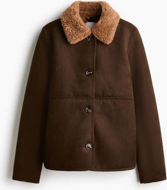 H&M Teddy-collared Jacket in Dark Brown at Nordstrom, Size Xx-Large