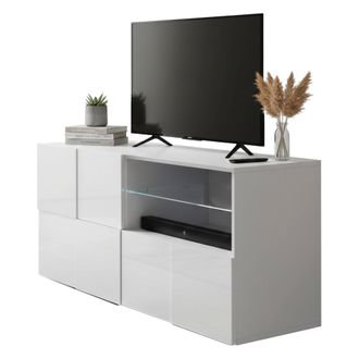 Dmora Dmora - Mueble De Televisi&oacute;n Trasimeno, Aparador De Sal&oacute;n, Mueble Bajo Para Tv, Base De Pared Equipada, Made In Italy, 122x43 H57 Cm, Blanco Brillante