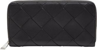 Bottega Veneta Black Intrecciato Leather Long Wallet (Bi-Fold) (Pre-Owned)