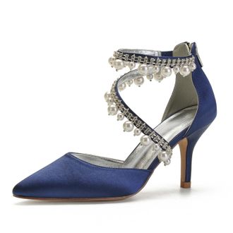 Miyoopark Women Shoes Heels for Wedding Closed Pointed Toe Evening Pumps Shoes M521 Dark Blue UK 5.5