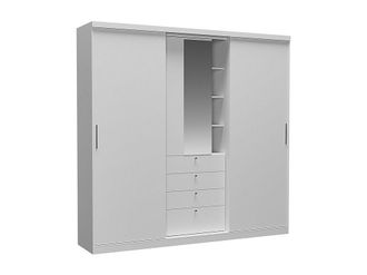 Vente-Unique Armario 2 puertas correderas - Espejo y cajones - Largo 240cm - Blanco - BODIL