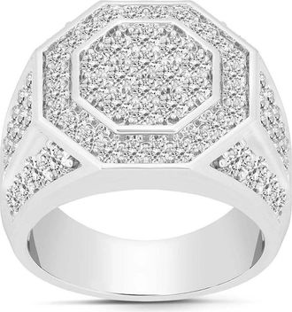 Pompeii3 3Ct Mens Diamond Hexagon Cluster Ring 10k White Gold