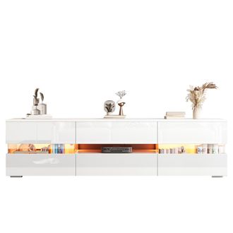 STILVORA Mueble Tv Con 2 Puertas, 1 Caj&oacute;n Y 1 Hueco Abierto Con Led, Frente Brillante Para Sal&oacute;n, 160&times;39&times;45 Cm, Blanco
