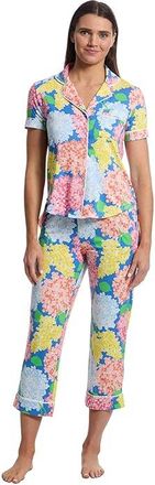 Kate Spade New York Short Sleeve Cropped PJ Set Womens Pajama Sets Painterly Hydrangeas : XS, Modal