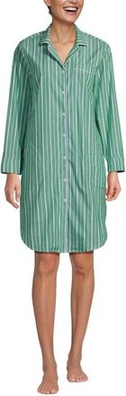 Lands End Plus Size Cotton Poplin Long Sleeve Sleepshirt Nightgown in Vibrant Clover Multi Stripe at Nordstrom, Size 3X