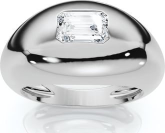 Pompeii3 1/2Ct Sideways Emerald Bezel Stackable Dome Band 14k Gold Lab Grown EF/VS