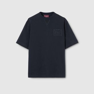 Gucci Cotton Jersey T-shirt With Embroidery, Size XXXL, Blue, Ready-to-wear