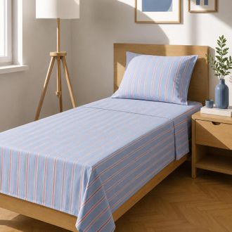 KASANOVA Completo letto singolo righe azzurro