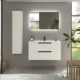 Cygnus Bath Mueble De Ba&ntilde;o Leni 100cm Blanco Mate 2 Cajones Lavabo 1 Poza Porcelana