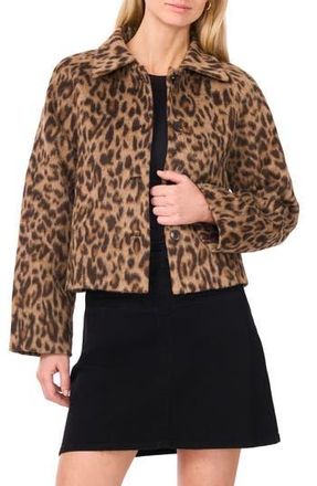 Vince Camuto Leoprad Print Brushed Button Front Jacket in Rich Taupe at Nordstrom Rack, Size Small
