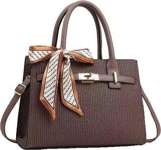 Generic Womens Light Luxury Textured Handbag with Decorative Scarf, Structured Tote Bag with Metal Hardware (Brown)
