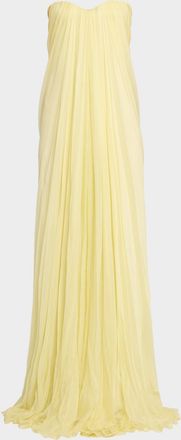 Alexander McQueen Strapless Draped Chiffon Bustier Maxi Dress