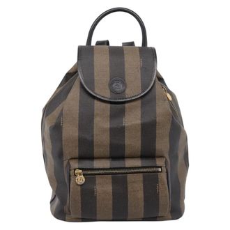 Fendi Vintage Pequin Logo Coated Canvas Brown Canvas Backpack Bag (Pre-Owned)