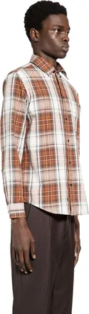 Burberry Mens Roland Grand Check Rust White Button-Down Cotton Shirt Orange