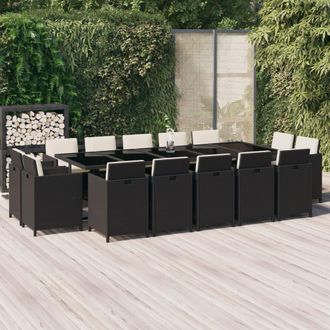 vidaXL Set Comedor Jard&iacute;n 15 Pzas Y Cojines Rat&aacute;n Sint&eacute;tico Negro Vidaxl