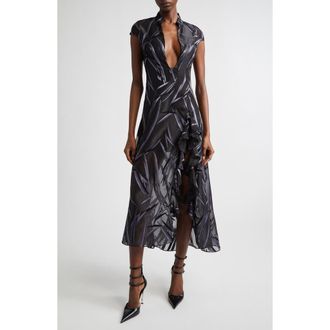 Kim Shui Chiffon Plunge Neck Dress in Smoke at Nordstrom, Size X-Small