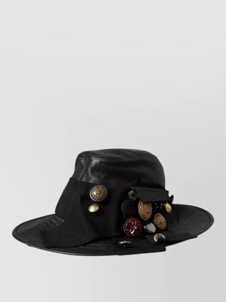 Dolce & Gabbana leather crystal-embellished wide-brim fedora hat