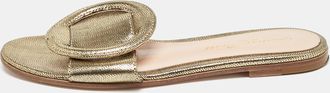 Gianvito Rossi Metallic Gold/black Suede Buckle Detail Flat Slides