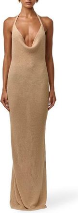 Naked Wardrobe Knit Halter Maxi Dress in Sand Beige at Nordstrom, Size X-Large