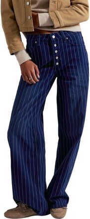 Free People Nia Stripe Boyfriend Jeans in Indigo Pinstripe at Nordstrom, Size 24