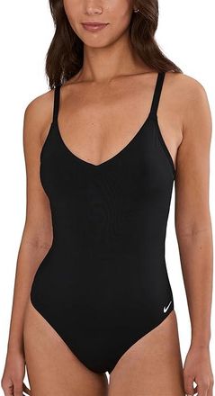 Nike Effortless Essential V-neck One Piece Womens Swimsuits One Piece Black : SM, Polyester/Spandex