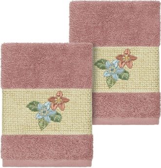 Linum Home Textiles 100% Turkish Cotton Caroline 2Pc Embellished Washcloth Set