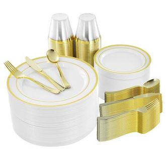 Elama 600 Piece Disposable Plastic Dinnerware Party Set in Gold at Nordstrom, Size Small