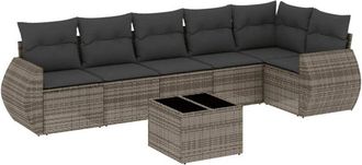 vidaXL Vidaxl - Set De Sof&aacute;s De Jard&iacute;n 7 Piezas Con Cojines Rat&aacute;n Pe Gris