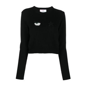 Chiara Ferragni Round-neck Knitwear, female, Black, L, Crew Neck T-Shirt