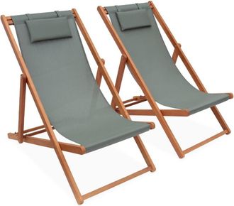 Sweeek Silla plegable de madera de eucalipto, set de 2, verde kaki