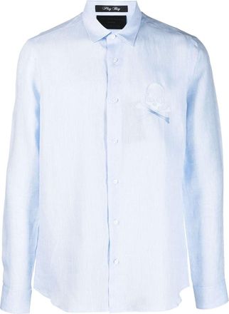 Philipp Plein long-sleeve linen shirt - men - Linen/Flax - L - Blue